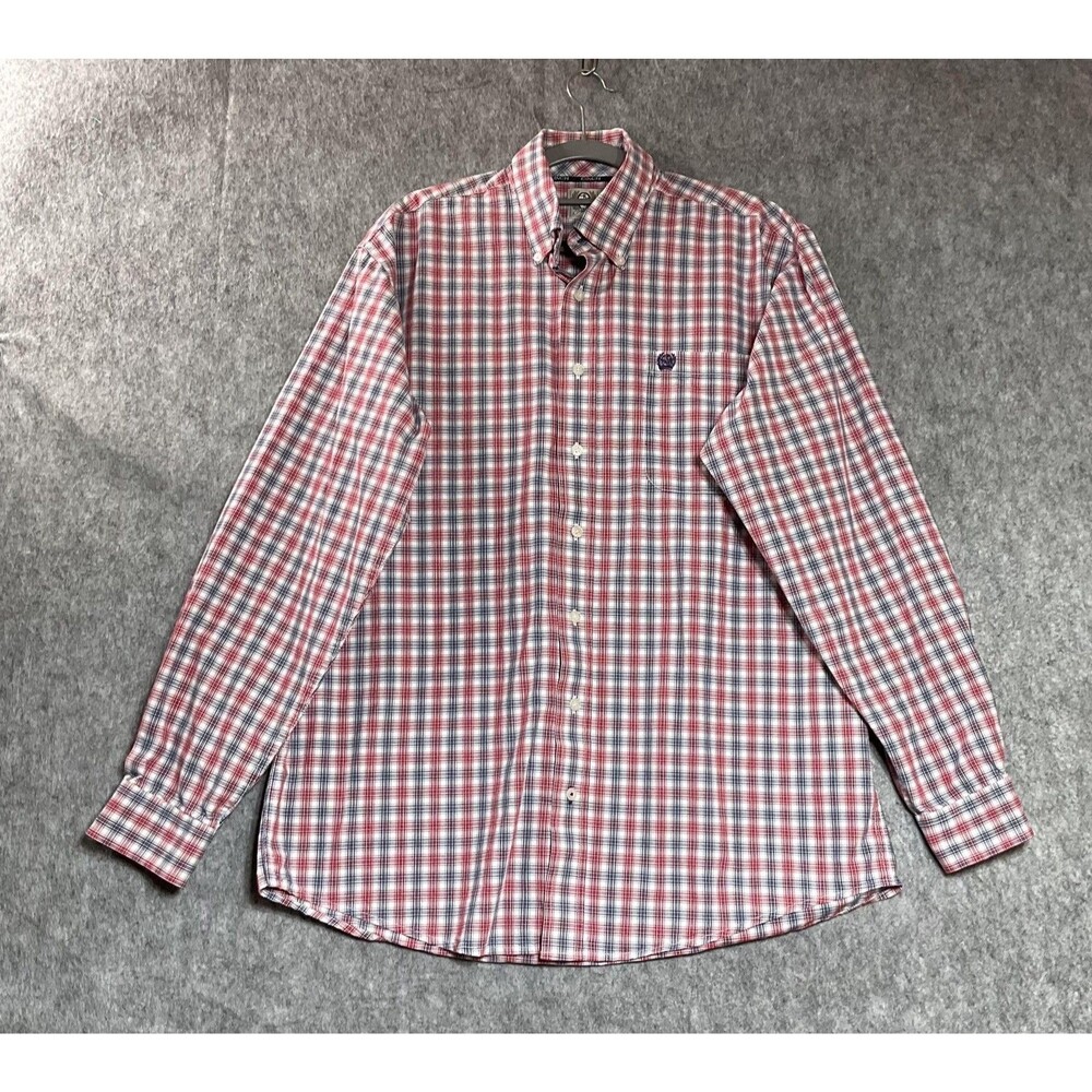 Cinch Shirt Mens Medium Red Blue White Plaid Button Down Long Sleeve Western - Picture 2 of 11